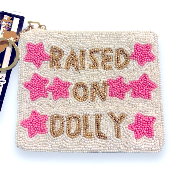 Camel Threads Raised On Dolly Beaded Coin Purse Small Pouch White Gold Pink Star - Picture 7 of 9